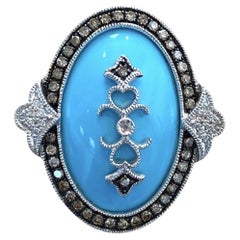 Stunning 14K White Gold Sleeping Beauty Turquoise and Diamond Ring
