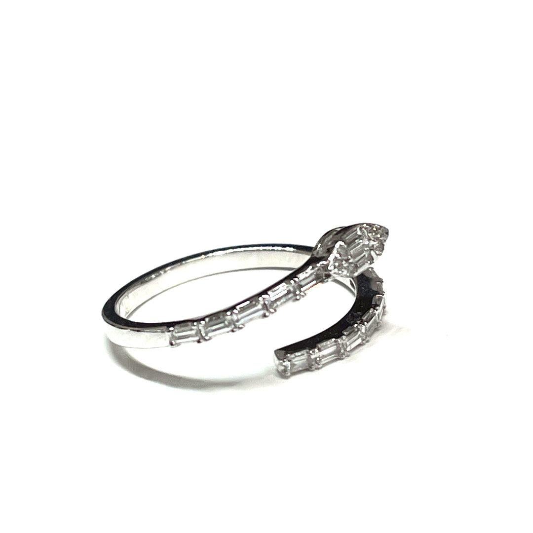 Add a touch of sophistication to your jewelry collection with this 14K White Gold weighing 1.80 grams, Open Cuff Snake Diamond Ring. The snake is made of high-quality 14K white gold, with 0.24tcw natural diamonds which adds to its durability and