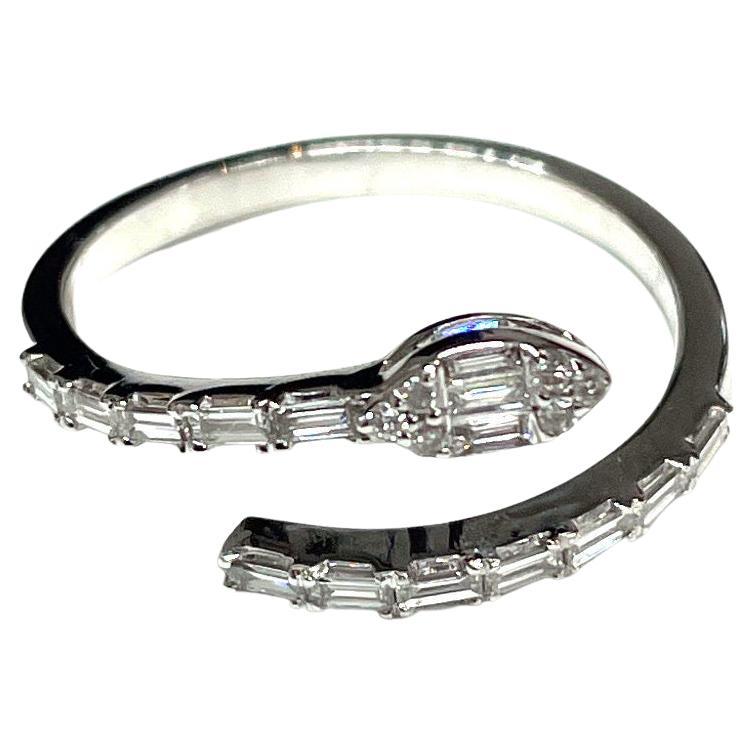 Stunning 14k White Gold Snake Baguette Diamond Ring For Sale