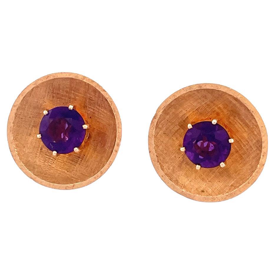 Stunning 14k Yellow Gold Amethyst Plate Earrings For Sale