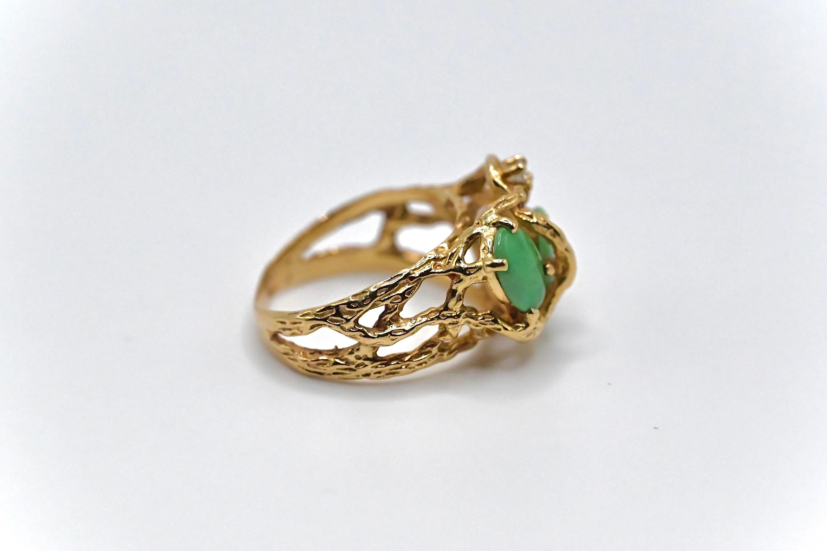 Women's Stunning 14k Yellow Gold & Apple Green Jade Ring