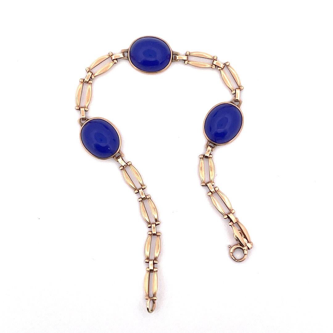 Modern Stunning 14K Yellow Gold Blue Agate Bracelet For Sale