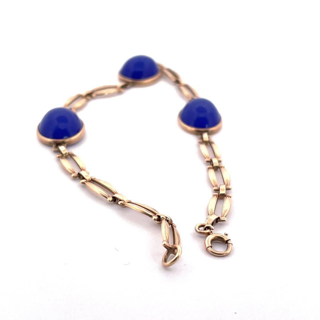Mixed Cut Stunning 14K Yellow Gold Blue Agate Bracelet For Sale
