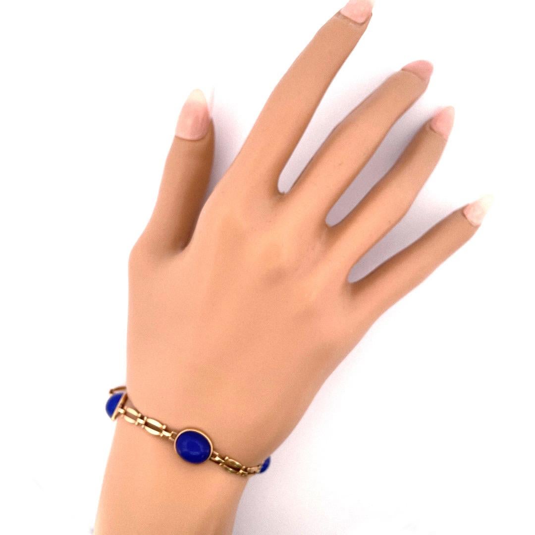 Women's or Men's Stunning 14K Yellow Gold Blue Agate Bracelet For Sale