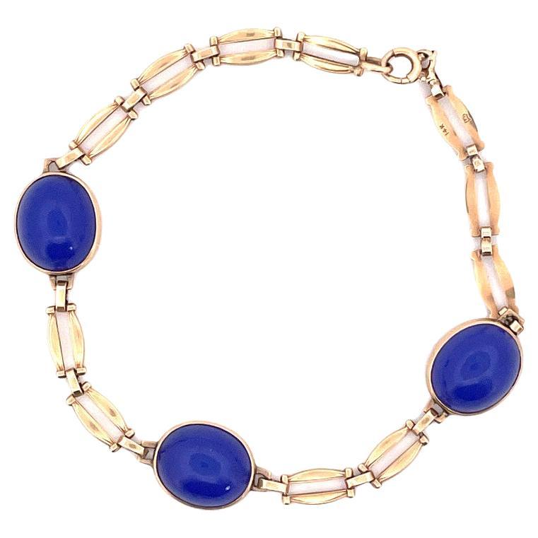 Stunning 14K Yellow Gold Blue Agate Bracelet