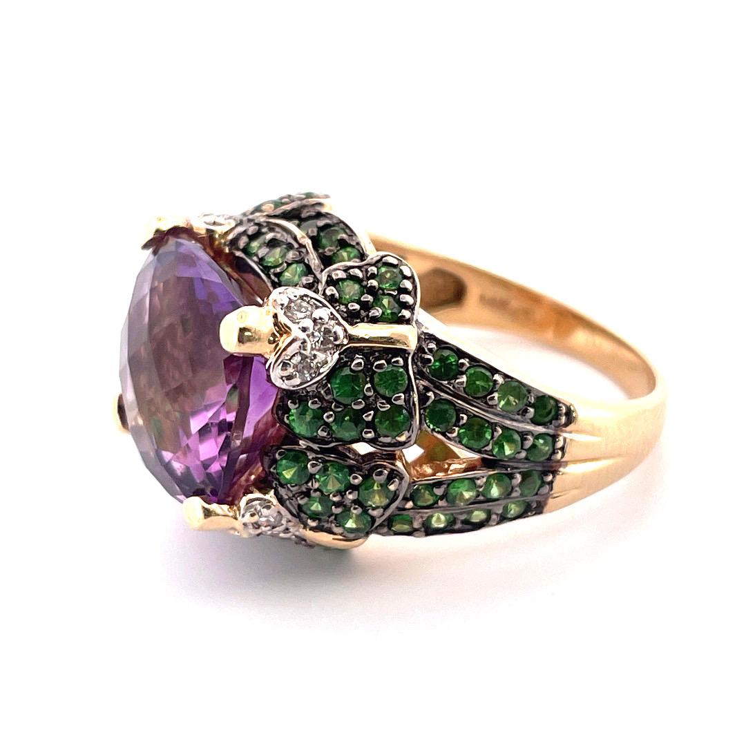 Stunning 14k Yellow Gold Levien Amethyst Tsavorite Diamond Ring In New Condition For Sale In New York, NY