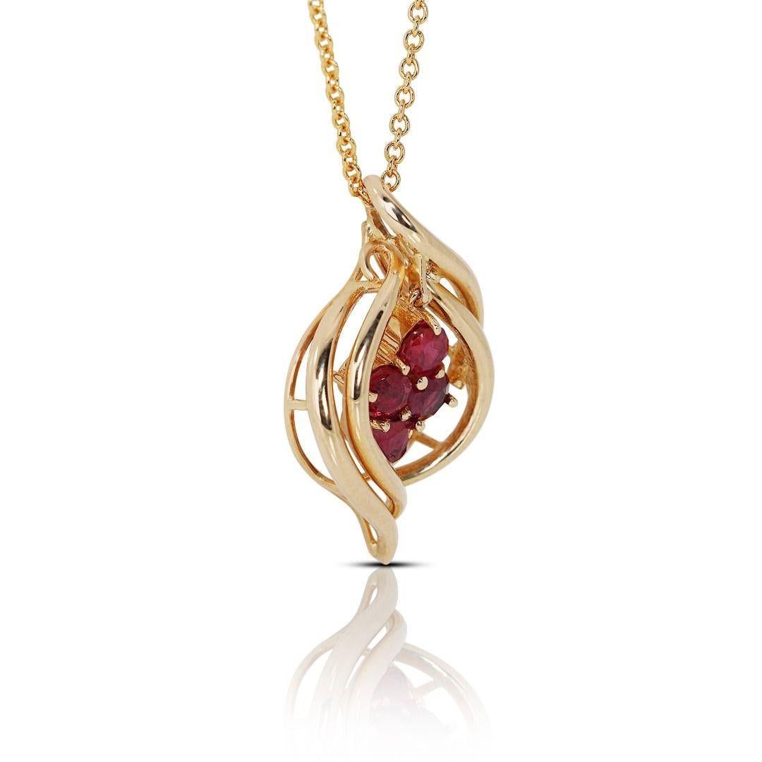 Round Cut Stunning 14K Yellow Gold Pendant with 0.5 ct Natural Rubies NGI Cert. For Sale