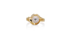 Stunning 14k Yellow Gold Ring 1.02 Ct Natural Pearl and Diamonds Ngi Certificate