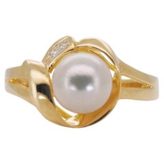 Stunning 14k Yellow Gold Ring 1.02 Ct Natural Pearl and Diamonds Ngi Certificate