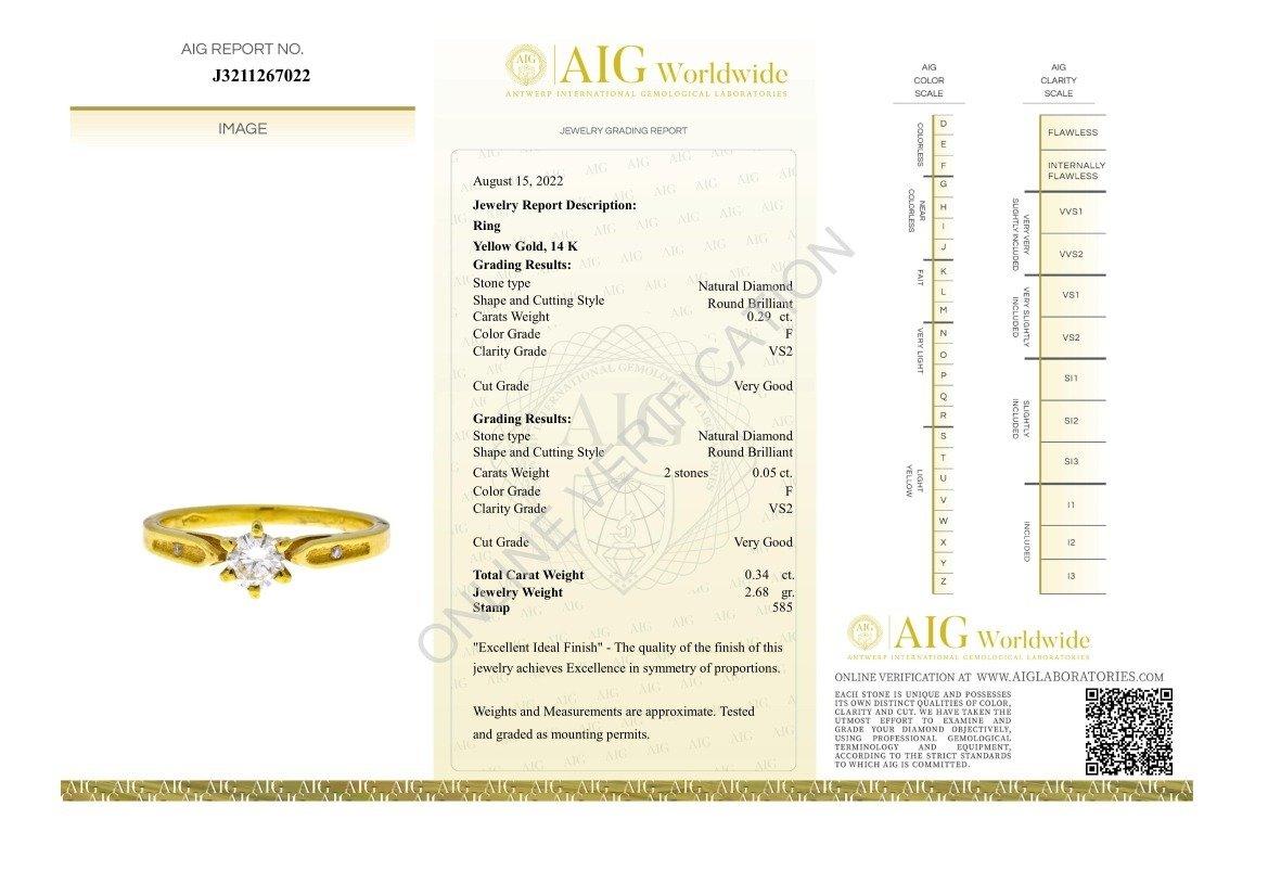 Art Nouveau Stunning 14K Yellow Gold Ring with 0.34 Carat Natural Diamonds with AIG Cert
