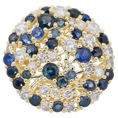 Atemberaubender Halo-Ring aus 14 Karat Gelbgold mit Saphir und Diamant mit 4,39 Karat -AIG-zertifiziert