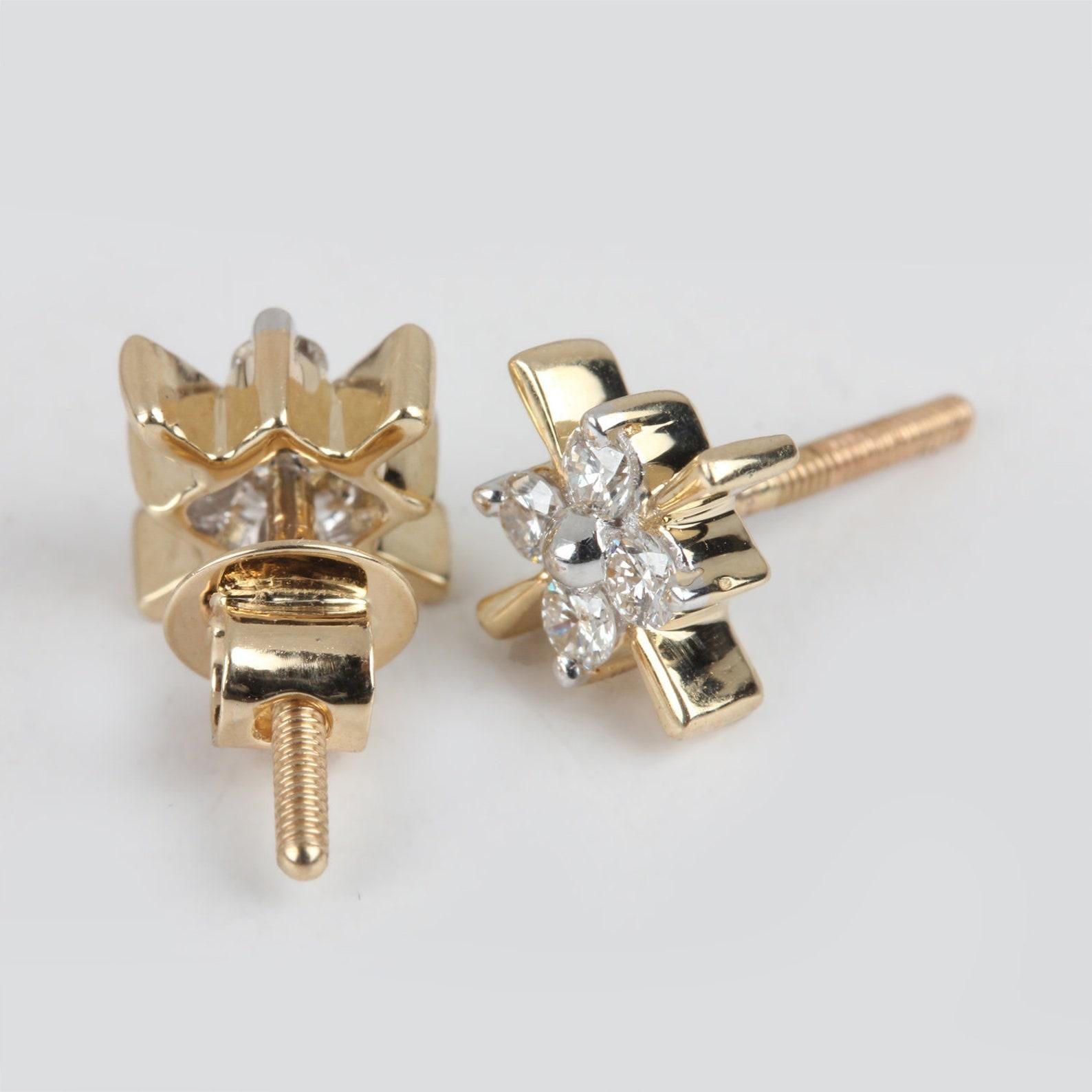 Art Deco Stunning 14k Yellow Gold Stud Natural Diamond Earring Beautiful Anniversary Gift For Sale