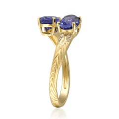 Stunning 14K Yellow Gold Tanzanite Cuff Ring with Diamond Accents