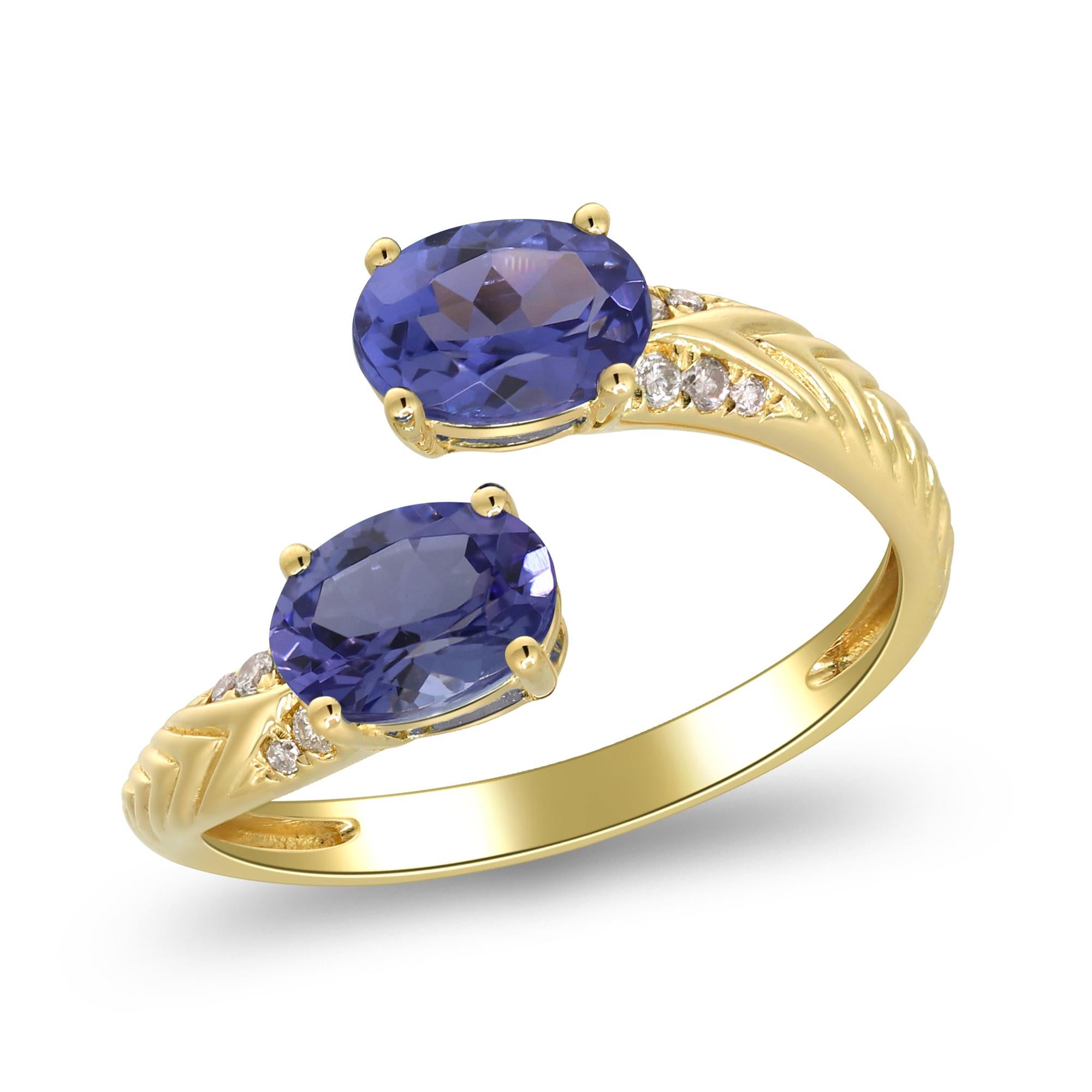 Art Deco Stunning 14K Yellow Gold Tanzanite Cuff Ring with Diamond Accents For Sale