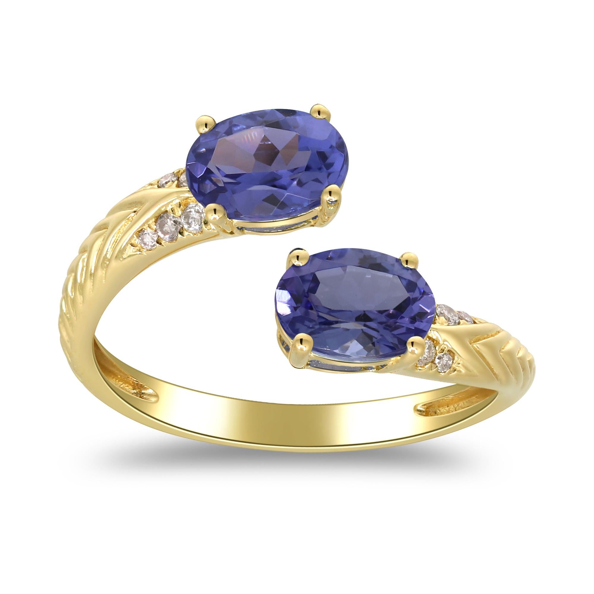 Oval Cut Stunning 14K Yellow Gold Tanzanite Cuff Ring with Diamond Accents For Sale