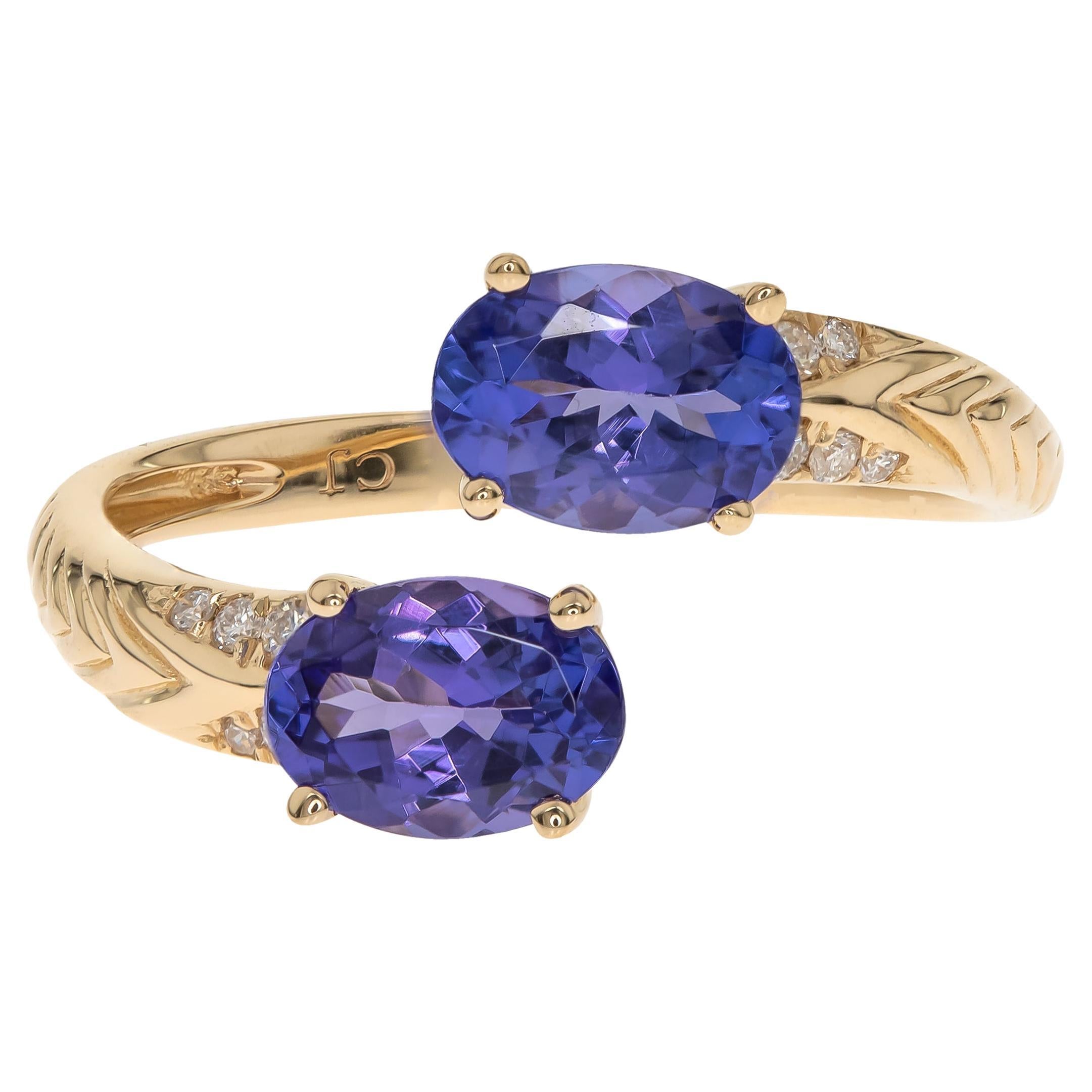 Stunning 14K Yellow Gold Tanzanite Cuff Ring with Diamond Accents