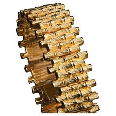 Stupendo bracciale largo di bambù in oro giallo 14k