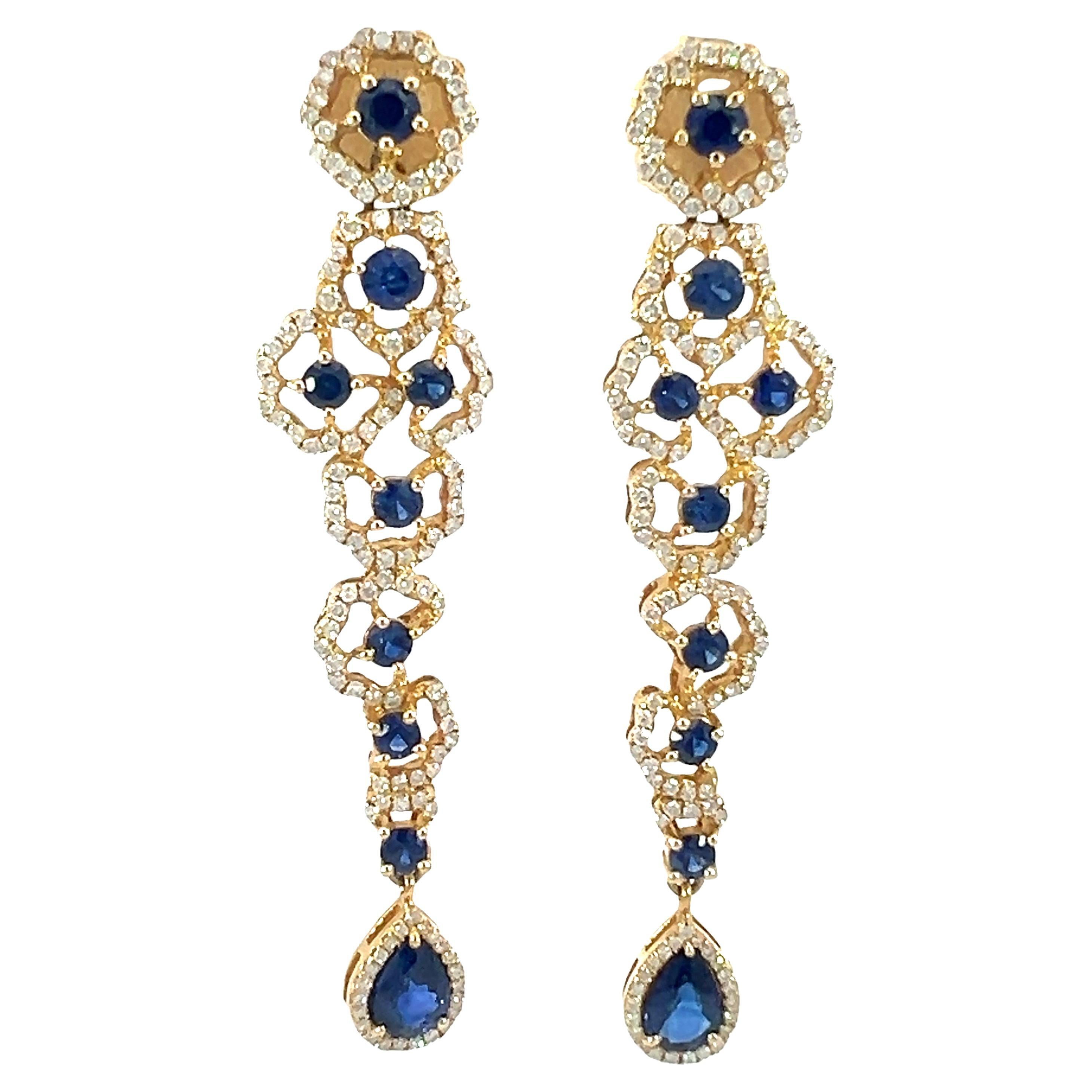Stunning 14Kt natural  Sapphire and diamond earrings