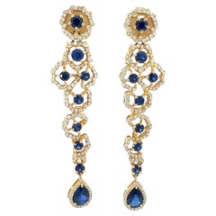 Impresionante 14Kt natural  Pendientes de zafiro y diamantes