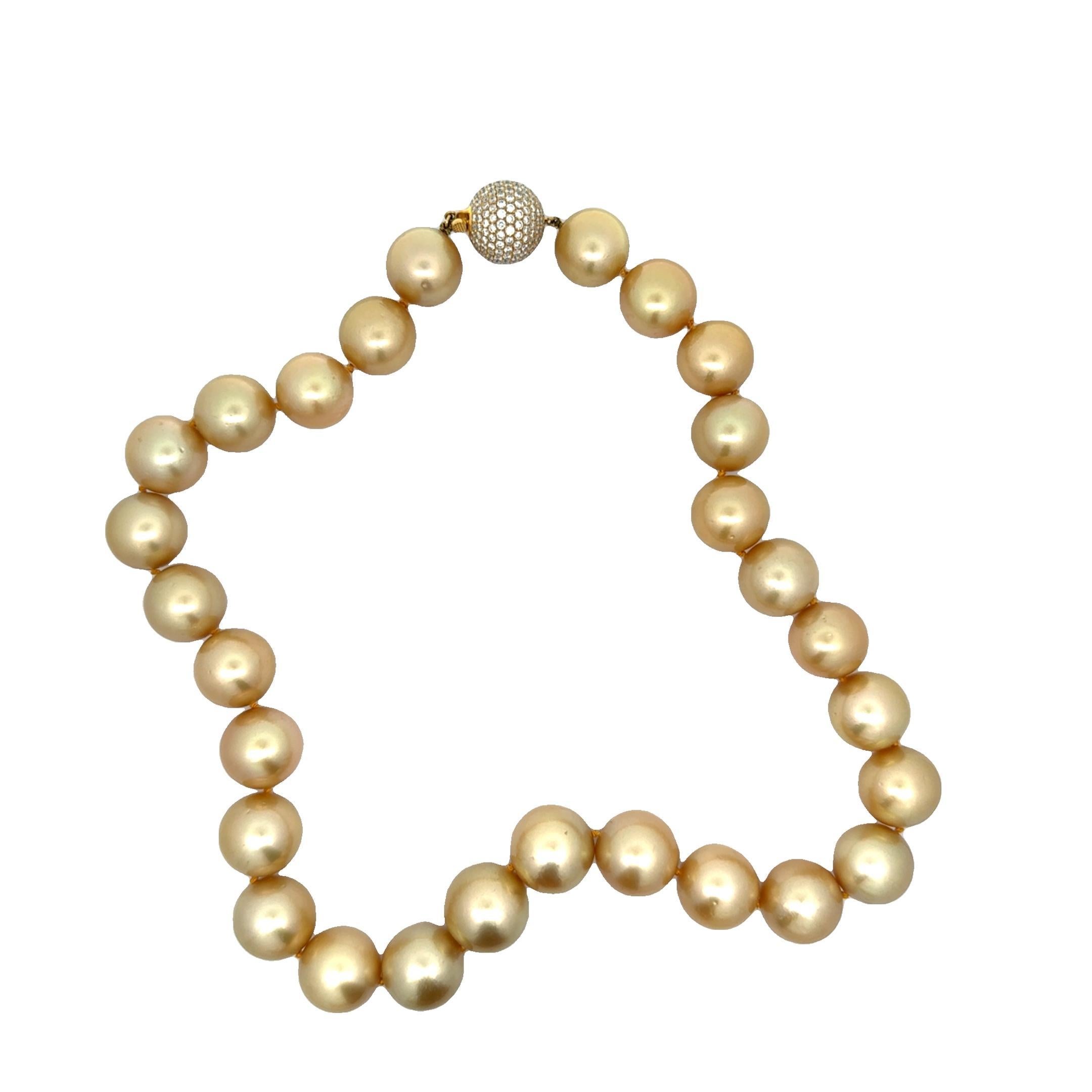 Contemporary Stunning 15-17mm Golden South Sea Pearl Diamond Pave 18k Yellow Gold Necklace For Sale