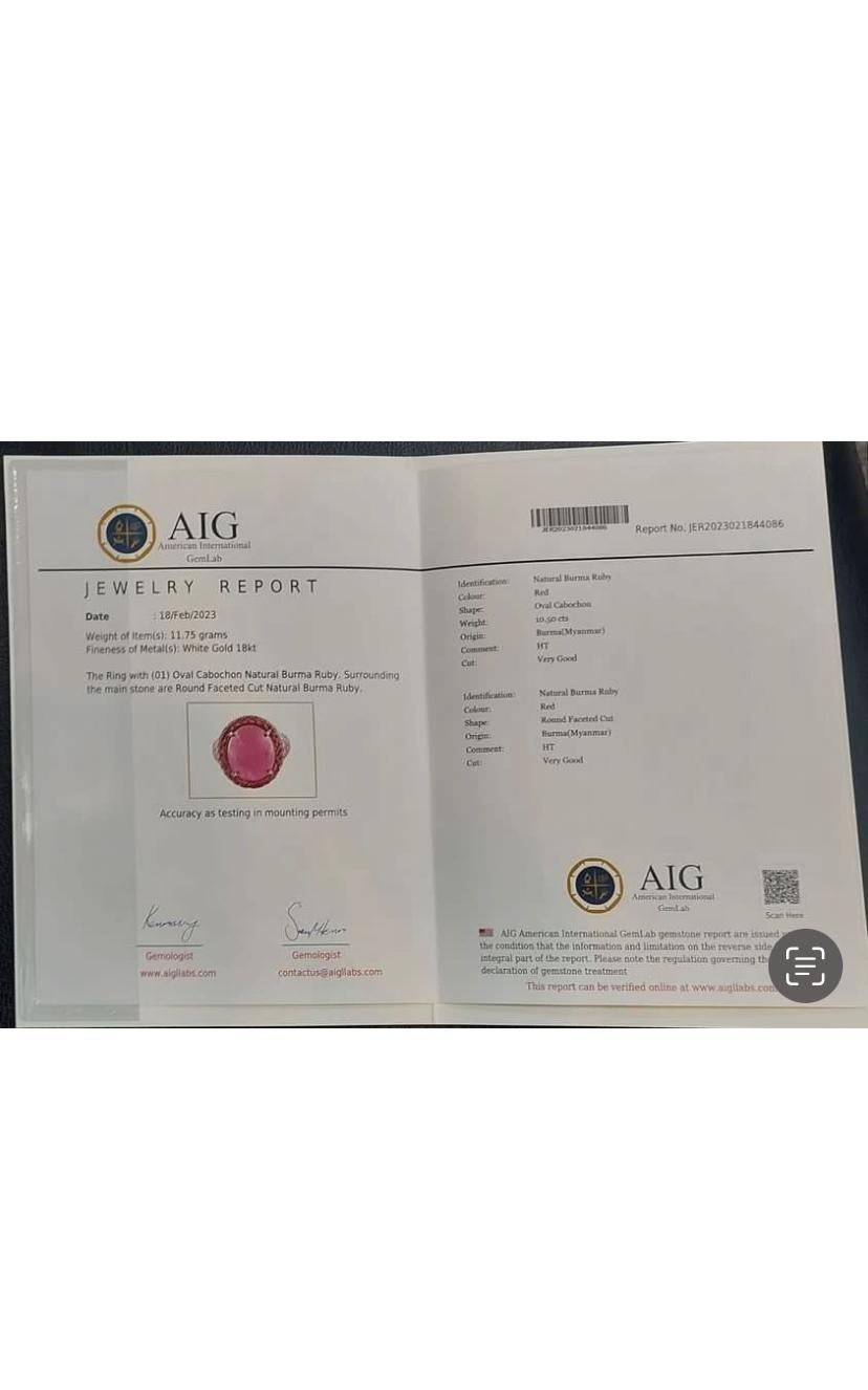 AIG-zertifizierter 10 Karat  Natürlicher Burma-Rubinring aus 18 Karat Gold im Angebot 1