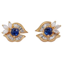 Stunning 1.50ct Sapphires and Diamonds Earrings in 18k Yellow Gold - IGI