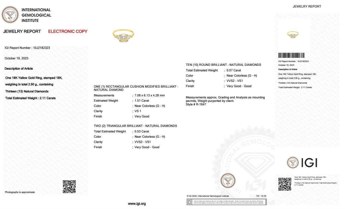 Stunning 1.51 carat Rectangular Cushion Natural Diamond Ring 3