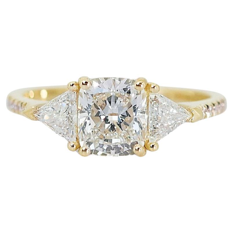 Stunning 1.51 carat Rectangular Cushion Natural Diamond Ring