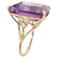 Améthyste naturelle taille émeraude  avec diamants Brilliante, bague en pierre précieuse