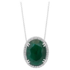 Stunning 15.30ct Emerald and Diamonds Necklace with Pendant in 18k White Gold