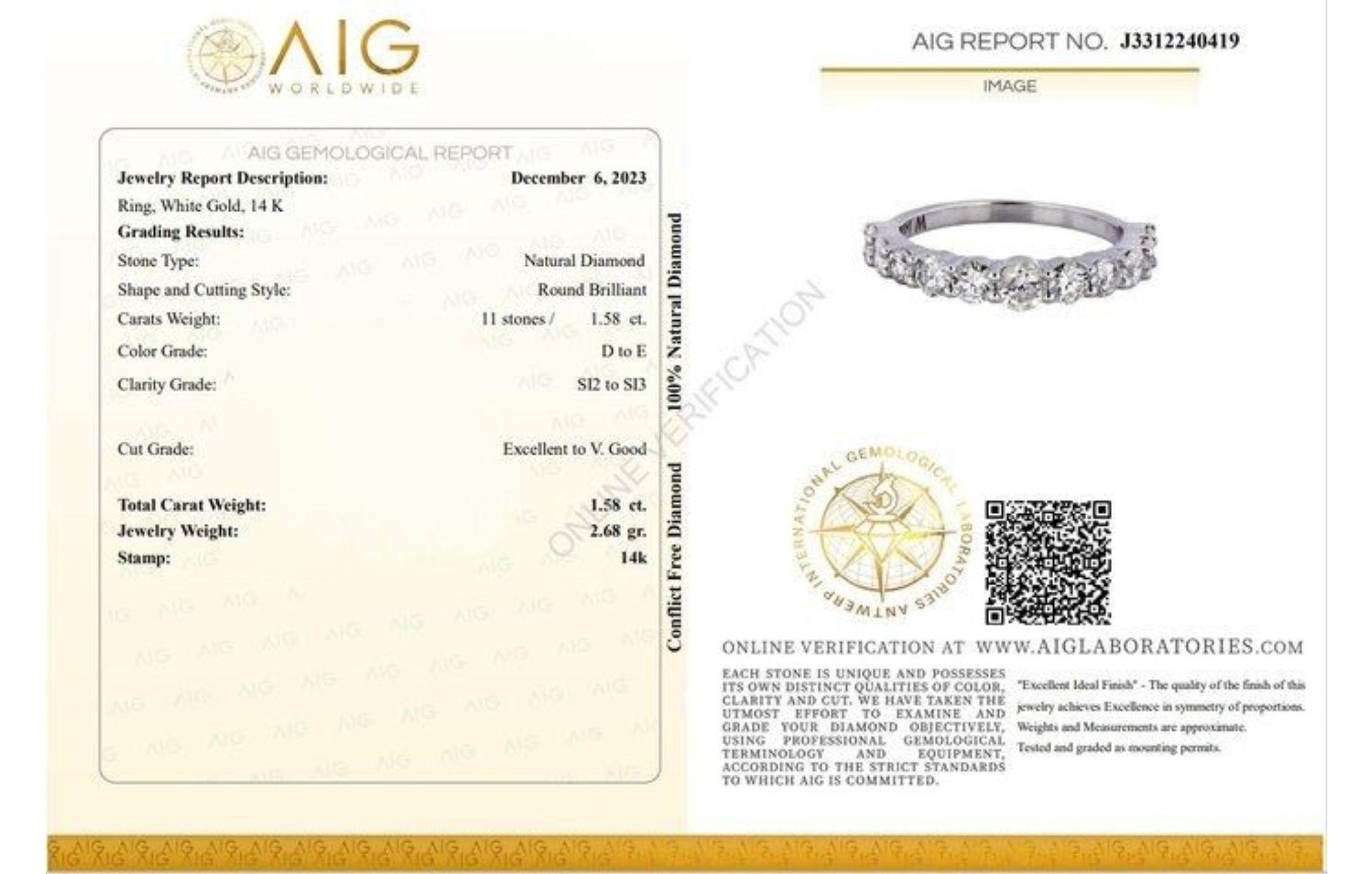 Stunning 1.58ct Round Brilliant Diamond Ring in 14k White Gold For Sale 5