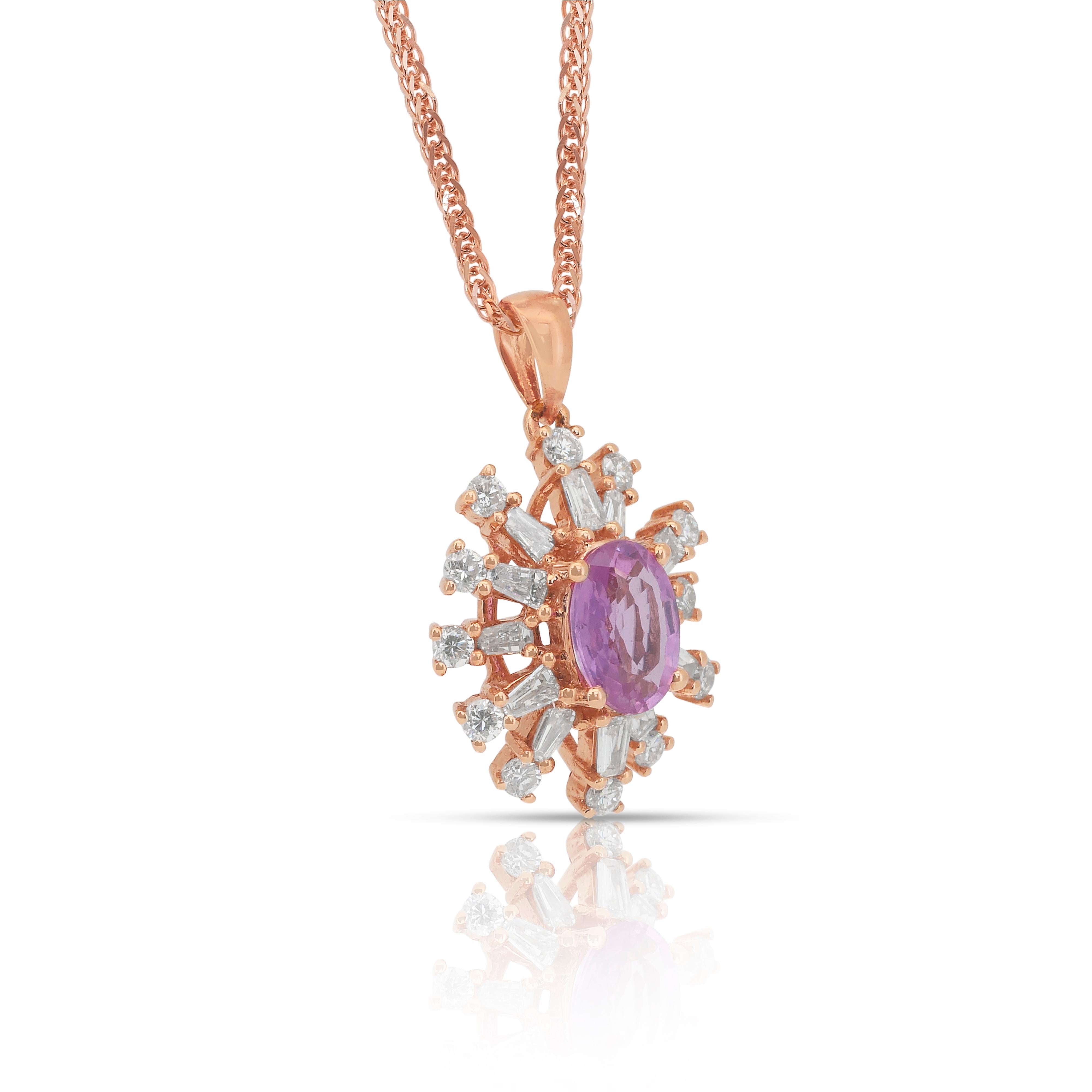 Oval Cut Stunning 1.59ct Sapphire and Diamonds Necklace with Pendant in 18k Rose Gold For Sale