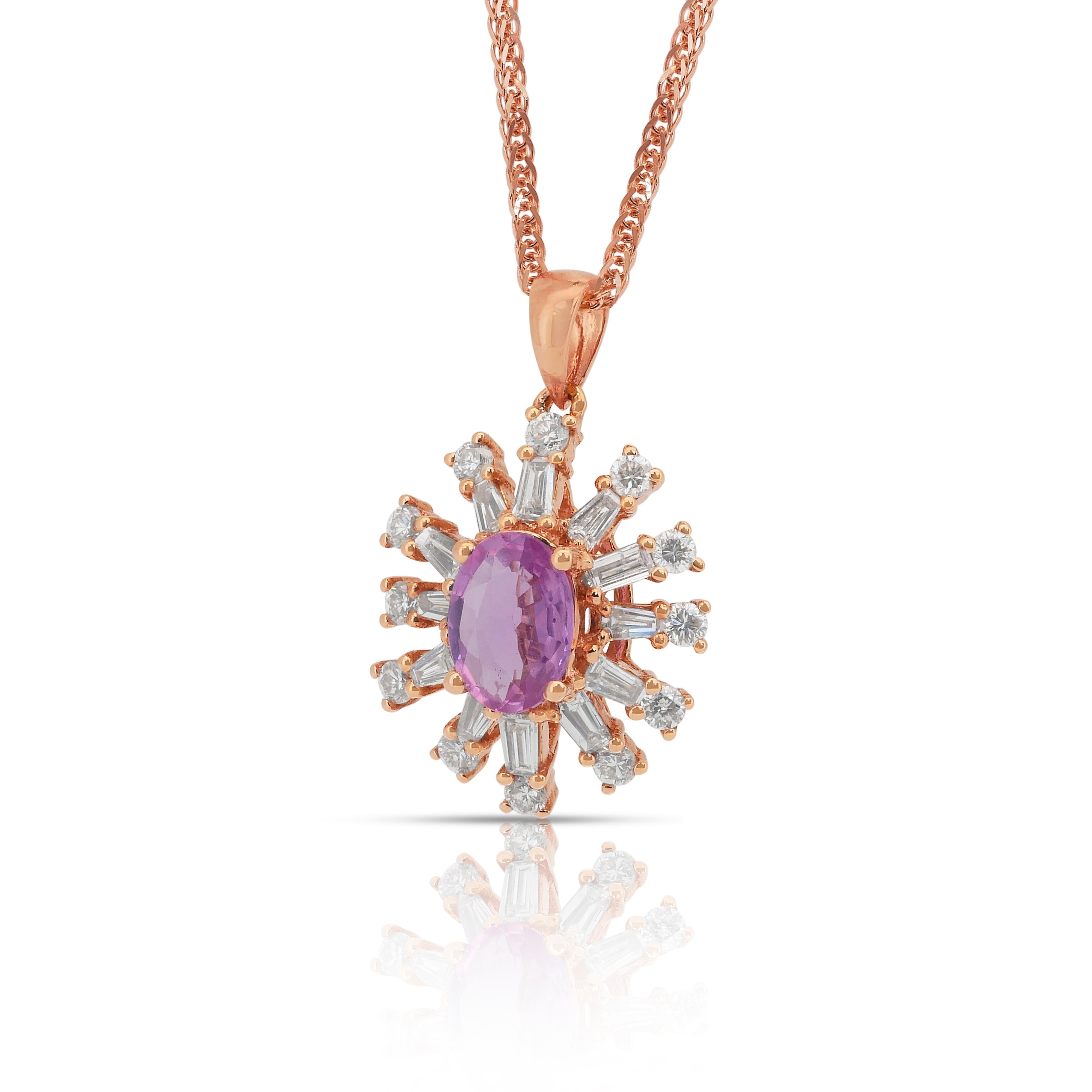 Stunning 1.59ct Sapphire and Diamonds Necklace with Pendant in 18k Rose Gold In New Condition For Sale In רמת גן, IL