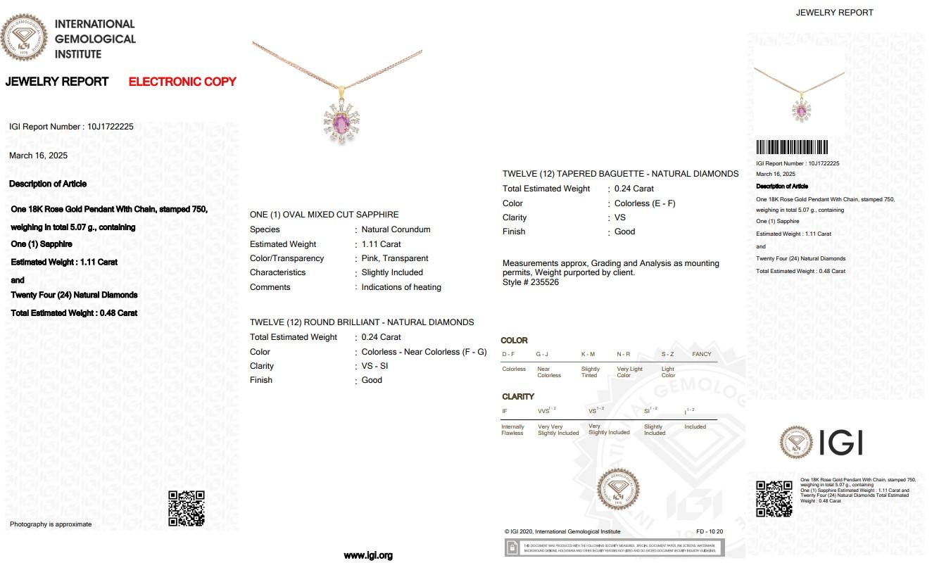 Women's Stunning 1.59ct Sapphire and Diamonds Necklace with Pendant in 18k Rose Gold For Sale