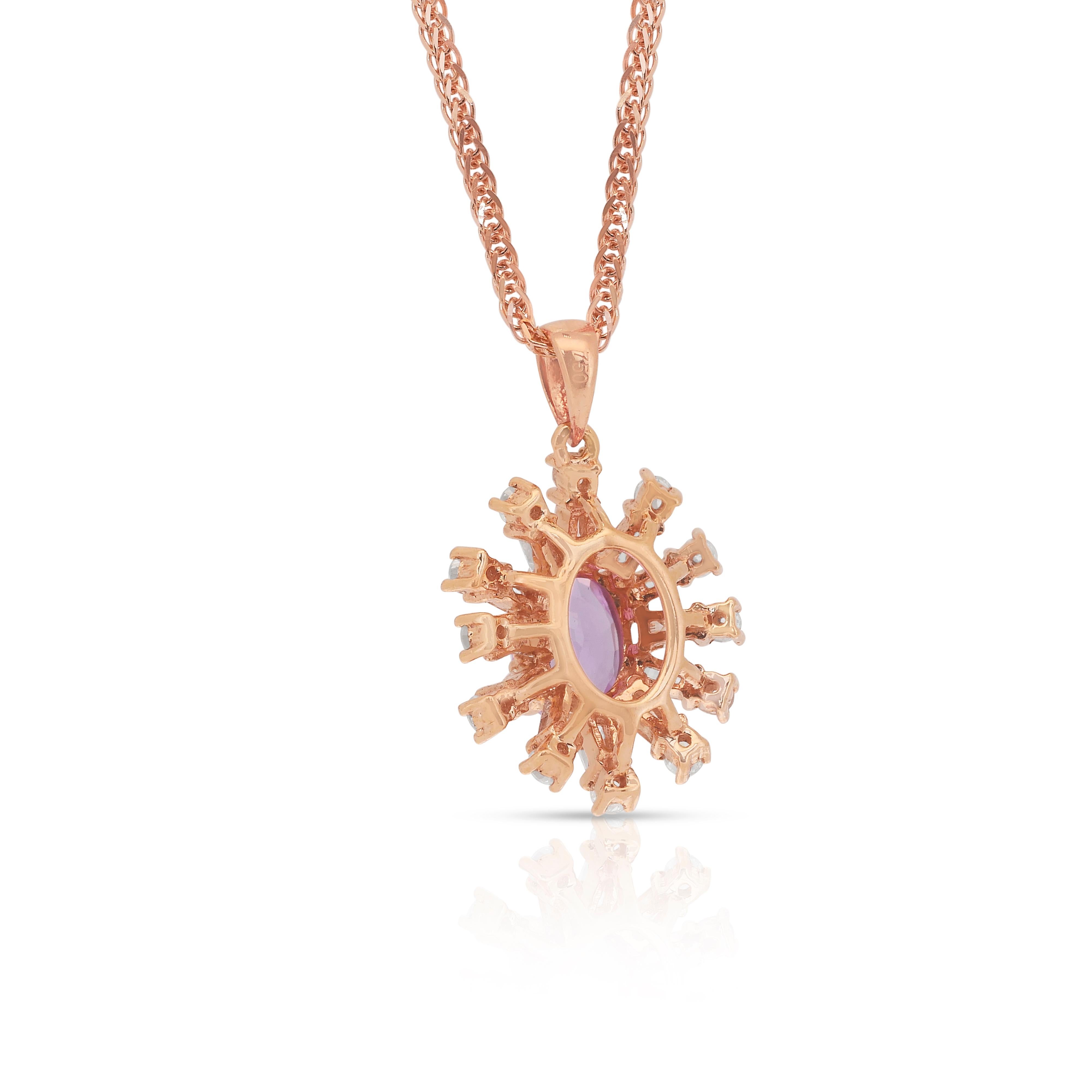 Stunning 1.59ct Sapphire and Diamonds Necklace with Pendant in 18k Rose Gold For Sale 2