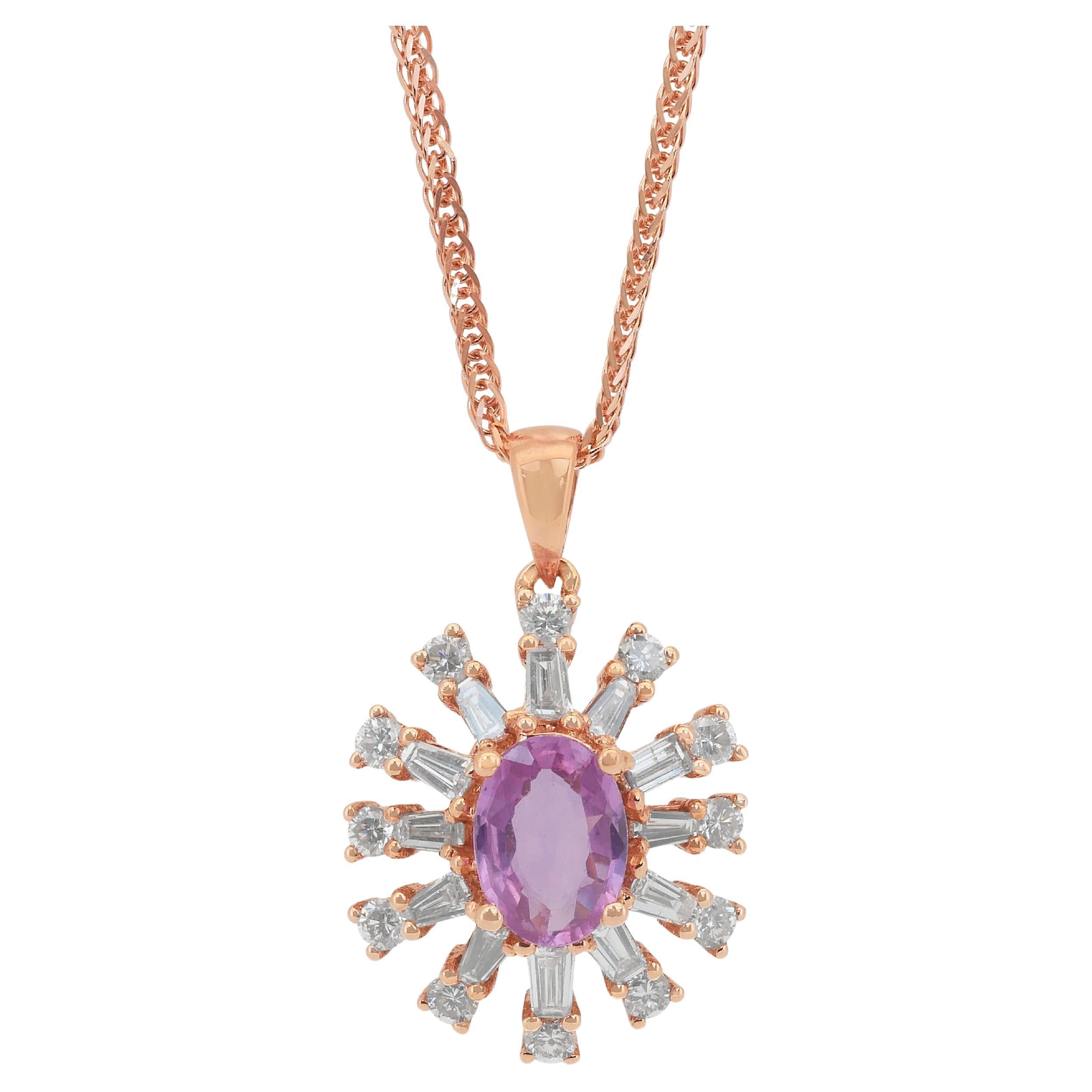 Stunning 1.59ct Sapphire and Diamonds Necklace with Pendant in 18k Rose Gold