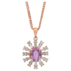 Stunning 1.59ct Sapphire and Diamonds Necklace with Pendant in 18k Rose Gold