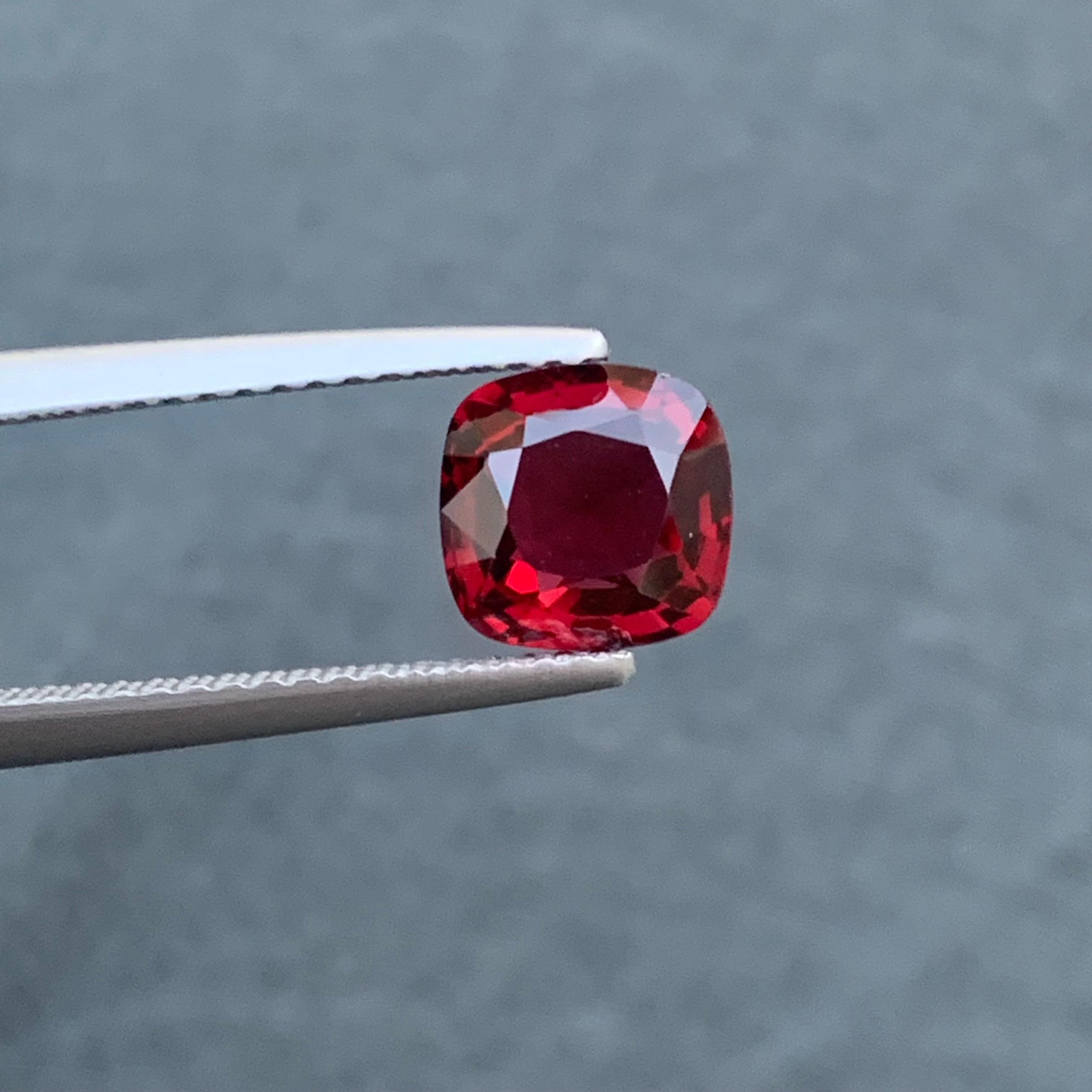 Baroque Stunning 1.60 Carat Natural Loose Red Spinel from Myanmar Burma Cushion Shape For Sale