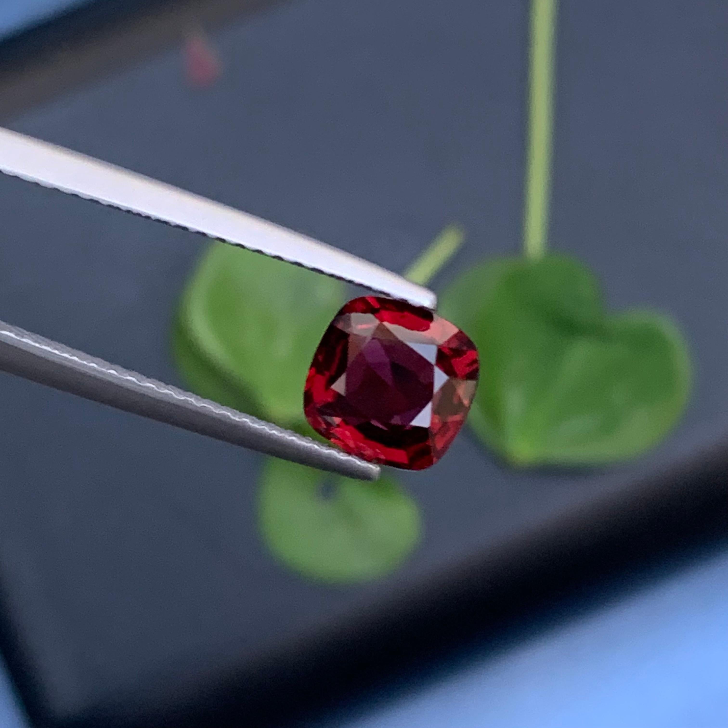 Women's or Men's Stunning 1.60 Carat Natural Loose Red Spinel from Myanmar Burma Cushion Shape For Sale