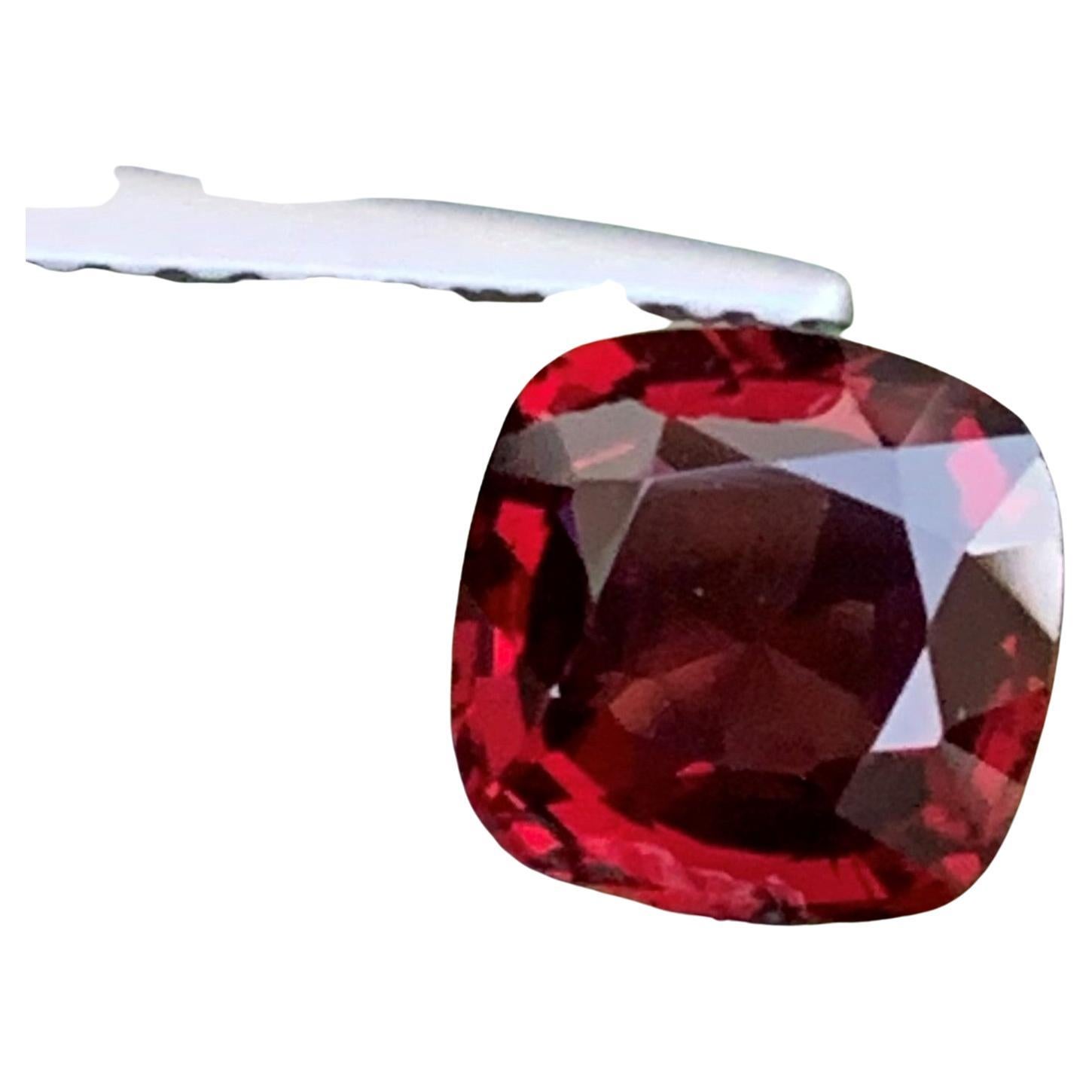 Stunning 1.60 Carat Natural Loose Red Spinel from Myanmar Burma Cushion Shape For Sale