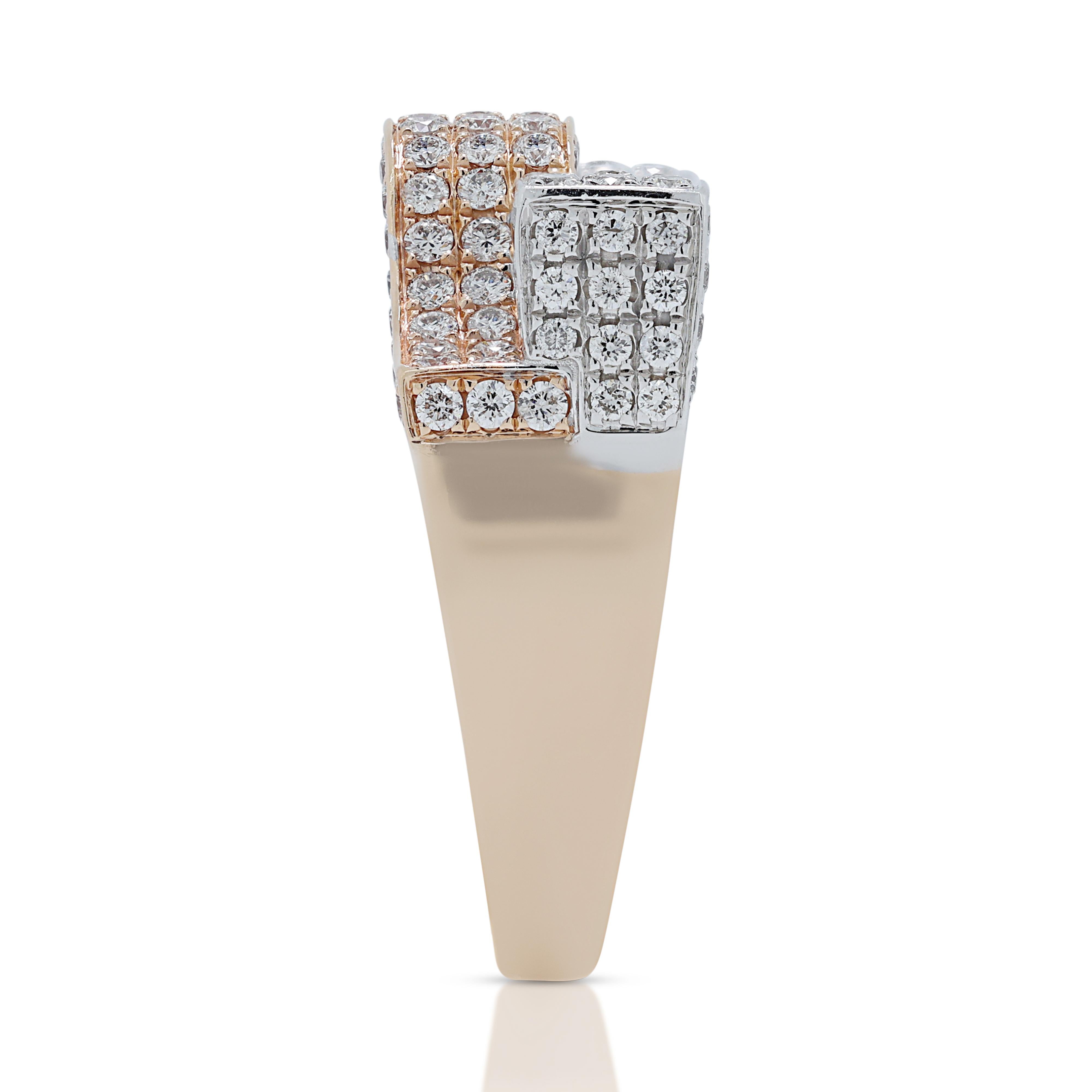 Stunning 1.60ct Diamonds Ring in 18K White & Rose Gold For Sale 1