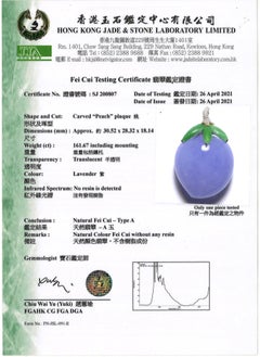 Stunning 161.67 ct Natural Fei Cui Lavender Jadeite Peach Pendant 18k Rose Gold