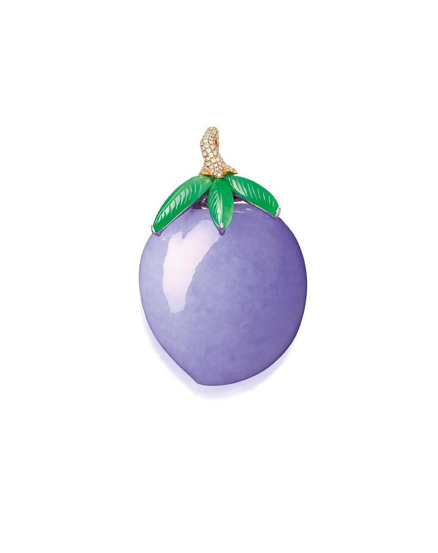 Modern Stunning 161.67 ct Natural Fei Cui Lavender Jadeite Peach Pendant 18k Rose Gold For Sale