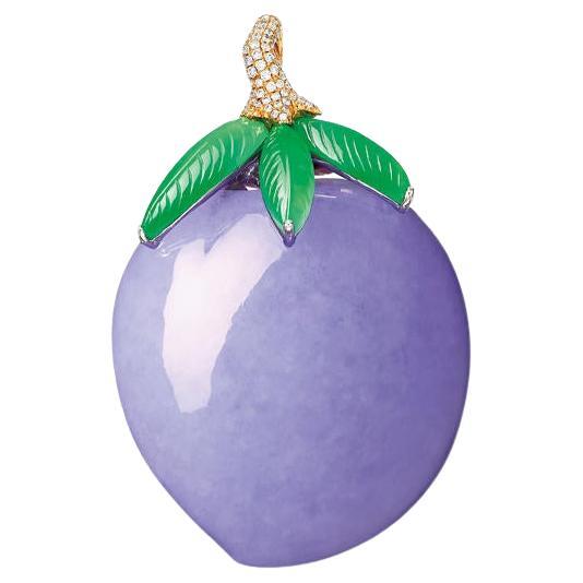 Stunning 161.67 ct Natural Fei Cui Lavender Jadeite Peach Pendant 18k Rose Gold For Sale