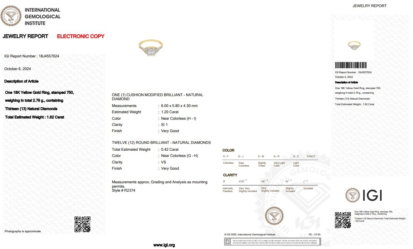 Stunning 1.62ct Diamonds Pave Ring in 18k Yellow Gold - IGI Certified 1