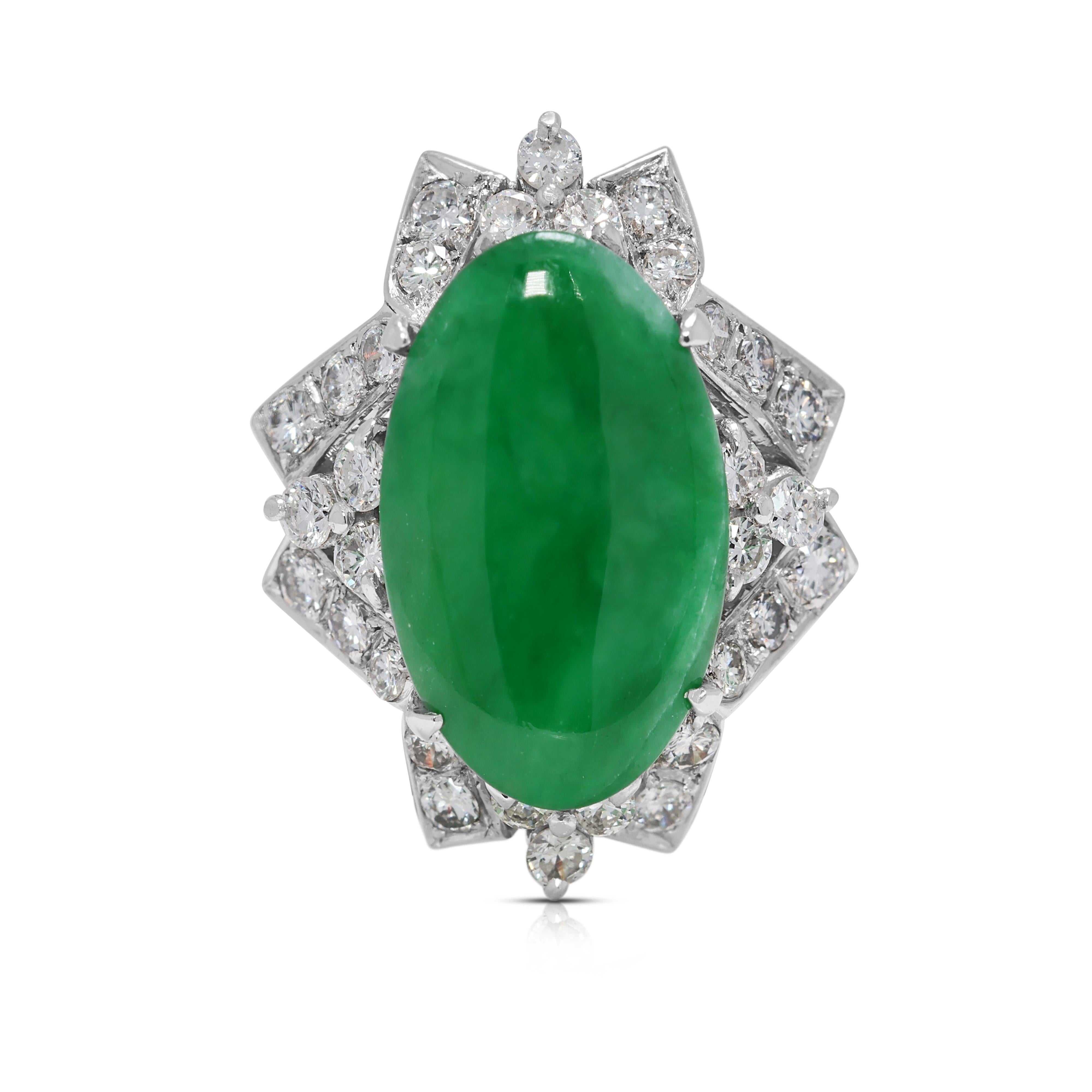 Whiting - Bague en or blanc 7 carats de 1,64 ct de jade et de diamants naturels