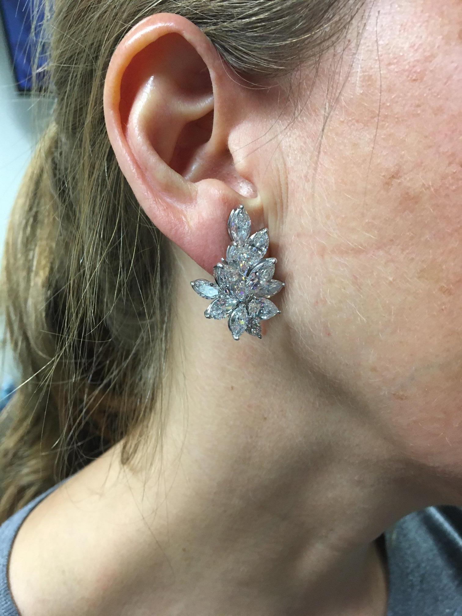 Mixed Cut Stunning 16.58 Carat GIA Certified Diamond Platinum Cluster Earrings For Sale