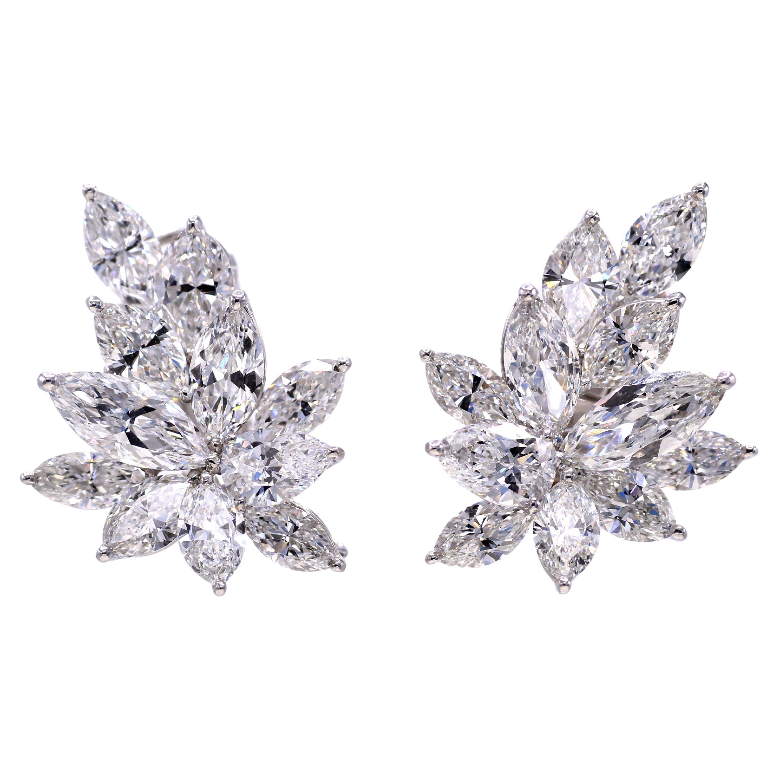 Stunning 16.58 Carat GIA Certified Diamond Platinum Cluster Earrings For Sale