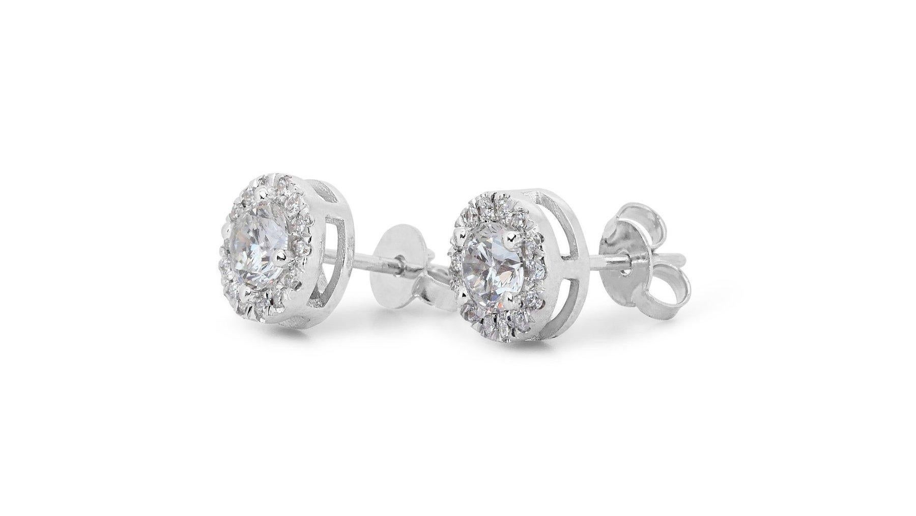 Round Cut Stunning 1.66ct Triple Excellent Ideal Cut Diamonds Stud Earrings For Sale