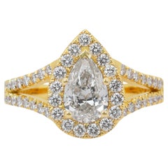 Stunning 1.69ct Diamonds Halo Ring in 18k Yellow Gold - IGI Certified